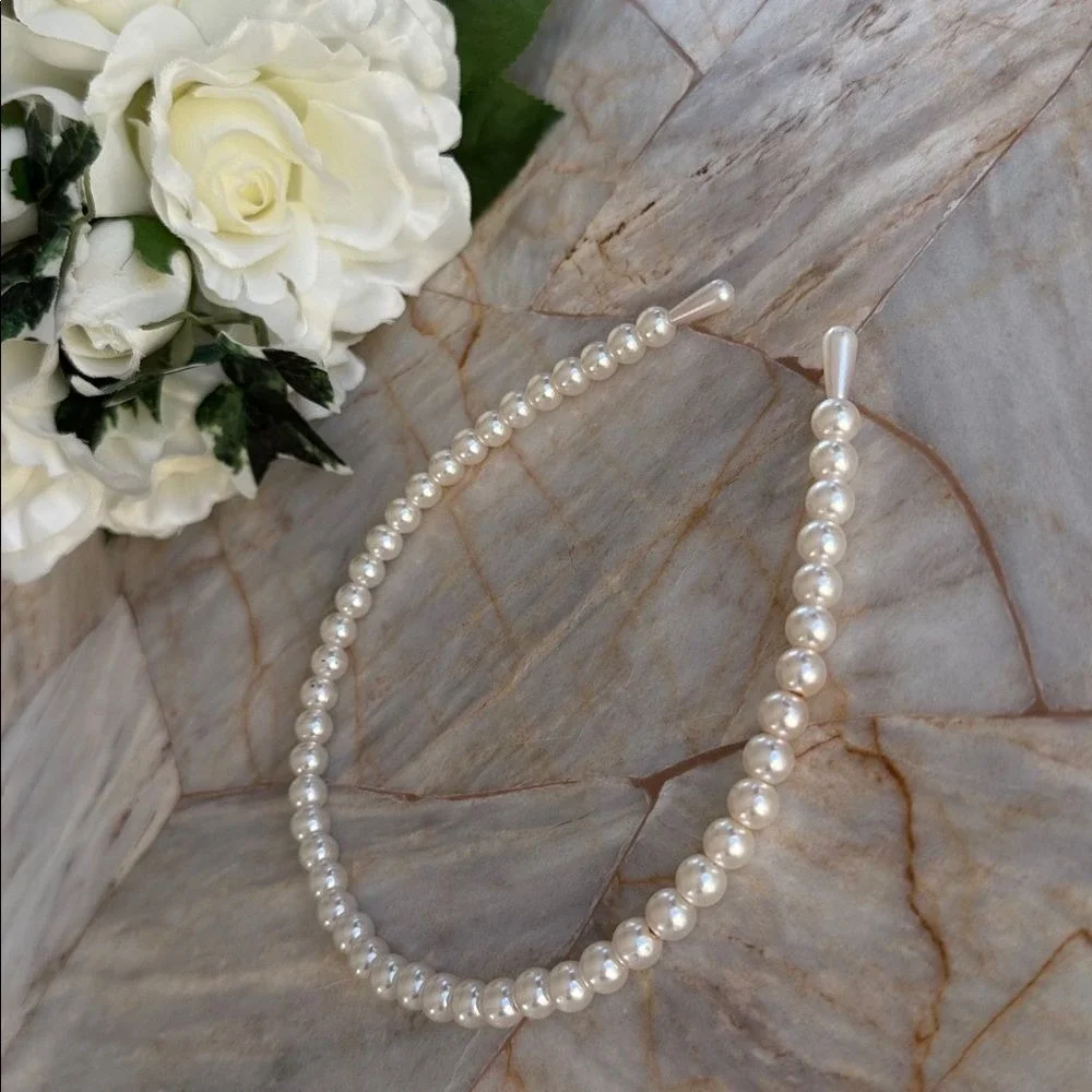 White‎ Faux Pearl Headband Elegant Bridal Wedding Hair Accessory Classic Bead
